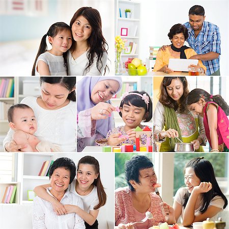 Collage photo mothers day concept. Mixed race family generations having fun indoors living lifestyle. All photos belong to me. Stock Photo - Budget Royalty-Free & Subscription, Code: 400-08112833