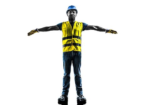 one construction worker signaling with safety vest emergency stop silhouette isolated in white background Foto de stock - Super Valor sin royalties y Suscripción, Código: 400-08113162