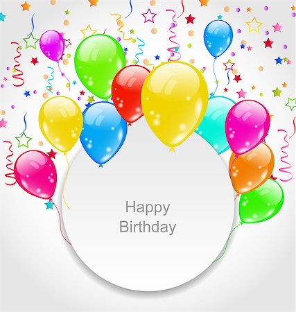 simsearch:400-04402561,k - Illustration Happy Birthday Card with Set Balloons and Confetti - Vector Foto de stock - Royalty-Free Super Valor e Assinatura, Número: 400-08113318