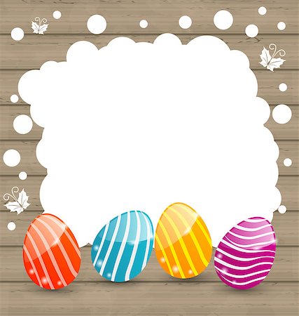 Illustration holiday card with Easter colorful eggs on wooden background - vector Stock Photo - Budget Royalty-Free & Subscription, Code: 400-08113330