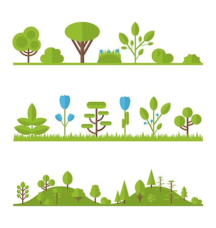 simsearch:859-03035876,k - Illustration collection set flat icons tree, pine, oak, spruce, fir, garden bush isolated on white - vector Photographie de stock - Aubaine LD & Abonnement, Code: 400-08113346