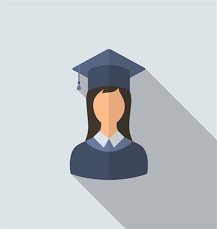 professor icon - Illustration flat icon of female graduate in graduation hat, minimal style with long shadow - vector Stock Photo - Budget Royalty-Free & Subscription, Code: 400-08113347
