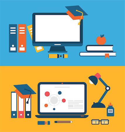 Illustration banners with set of flat concept icons for education, distance education, training - vector Stock Photo - Budget Royalty-Free & Subscription, Code: 400-08113341