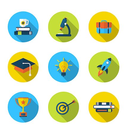simsearch:400-08816953,k - Illustration flat icons of elements and objects for high school and college education with teaching and learning, long shadow style design - vector Stock Photo - Budget Royalty-Free & Subscription, Code: 400-08113342