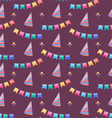 simsearch:400-06694470,k - Illustration Seamless Holiday Pattern with Colorful Buntings and Party Hats - Vector Stock Photo - Budget Royalty-Free & Subscription, Code: 400-08113366