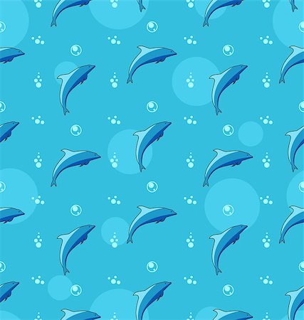 dolphin group wild - Illustration Seamless Texture with Dolphins, Sea Mammal Animals - Vector Stock Photo - Budget Royalty-Free & Subscription, Code: 400-08113362