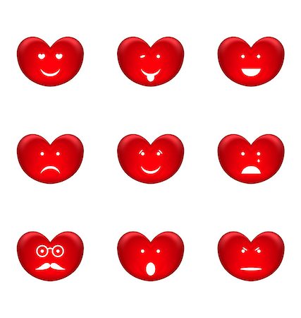 Illustration set of smiles of heart shape with many emotions, isolated on white background - vector Stock Photo - Budget Royalty-Free & Subscription, Code: 400-08113371