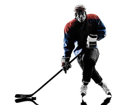 one caucasian man ice hockey player  in studio  silhouette isolated on white background Foto de stock - Super Valor sin royalties y Suscripción, Código: 400-08113825