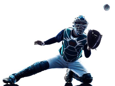 simsearch:400-08114605,k - one caucasian man baseball player playing  in studio  silhouette isolated on white background Stockbilder - Microstock & Abonnement, Bildnummer: 400-08113839