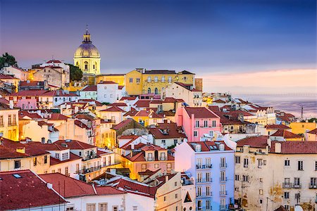 Lisbon, Portugal twilight cityscape at the Alfama District. Stockbilder - Microstock & Abonnement, Bildnummer: 400-08113997