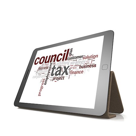 simsearch:400-04644175,k - Council tax word cloud on tablet image with hi-res rendered artwork that could be used for any graphic design. Foto de stock - Super Valor sin royalties y Suscripción, Código: 400-08134035