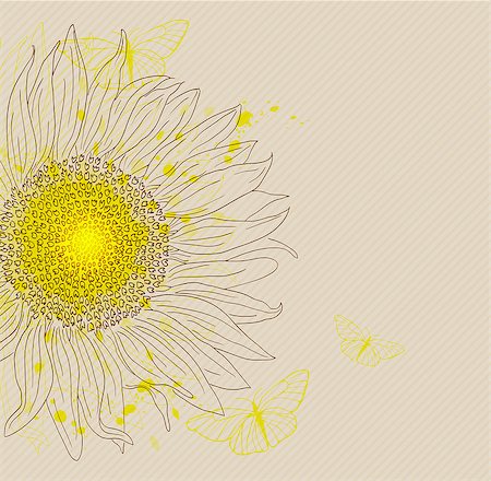 simsearch:400-08132574,k - Decorative vintage vector background with yellow sunflower Stockbilder - Microstock & Abonnement, Bildnummer: 400-08134197
