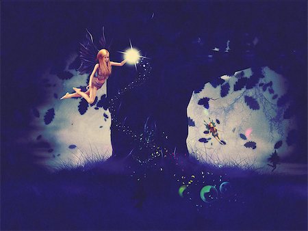 Cute fairy with magic sparkling dust flying at night time. Fotografie stock - Microstock e Abbonamento, Codice: 400-08134666