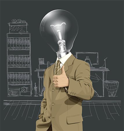 Vector hipster lamp head business man have an idea and shows well done Stock Photo - Budget Royalty-Free & Subscription, Code: 400-08134745