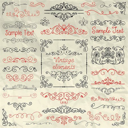 simsearch:400-08755813,k - Decorative Vintage Colorful Hand Sketched Doodle Design Elements. Frames, Dividers, Swirls, Branches, Borders. Pen Drawing Vector Illustration. Crumpled Paper Texture. Pattern Brushes Stock Photo - Budget Royalty-Free & Subscription, Code: 400-08134773