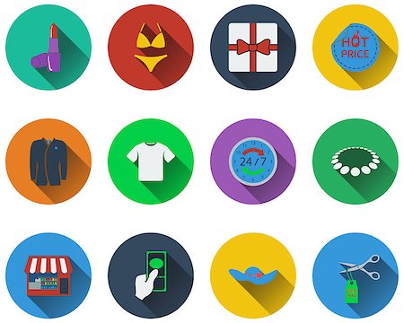 simsearch:400-07549356,k - Set of shopping icons in flat design. EPS 10 vector illustration with transparency. Foto de stock - Super Valor sin royalties y Suscripción, Código: 400-08134869