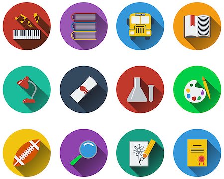 simsearch:400-09098178,k - Set of school icons in flat design. EPS 10 vector illustration with transparency. Stock Photo - Budget Royalty-Free & Subscription, Code: 400-08134863