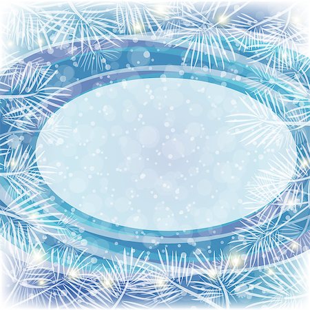 snowflakes on window - Christmas Blue Background for Holiday Design with Oval Frame, Flashes and White Pine Branches. Eps10, Contains Transparencies. Vector Foto de stock - Super Valor sin royalties y Suscripción, Código: 400-08134938