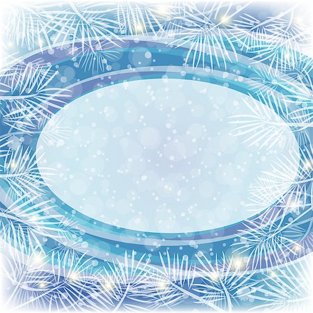 Christmas Blue Background for Holiday Design with Oval Frame, Flashes and White Pine Branches. Eps10, Contains Transparencies. Vector Stock Photo - Budget Royalty-Free & Subscription, Code: 400-08134938