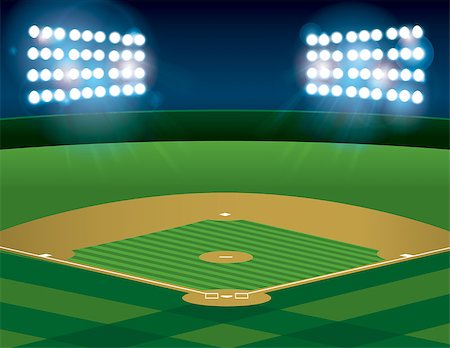 A baseball or softball field illuminated at night. Vector EPS 10 available. EPS file contains transparencies and gradient mesh. Stock Photo - Budget Royalty-Free & Subscription, Code: 400-08134947