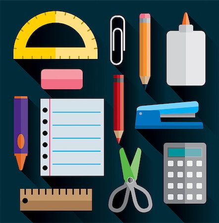 A set of office and school supplies illustrated in simple flat design. Vector EPS 10 available. Stock Photo - Budget Royalty-Free & Subscription, Code: 400-08134963