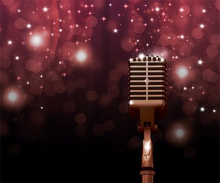 Audio microphone against the colorful curtains background. Stock Photo - Budget Royalty-Free & Subscription, Code: 400-08134995