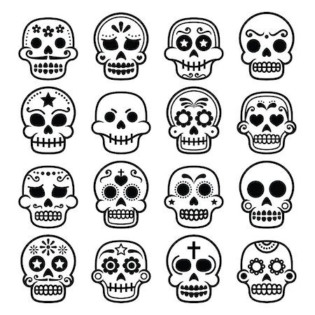 signs for mexicans - Vector icons set of decorated skull isolated on white - death concept Foto de stock - Super Valor sin royalties y Suscripción, Código: 400-08135669