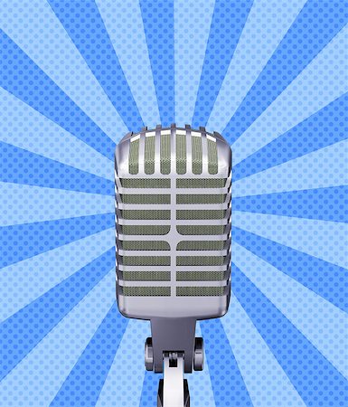 simsearch:400-04304525,k - Illustration of classic retro microphone on blue background. Foto de stock - Super Valor sin royalties y Suscripción, Código: 400-08137724