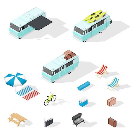 Motorhome and camping accessories isometric icons set vector graphic illustration Photographie de stock - Aubaine LD & Abonnement, Code: 400-08137805