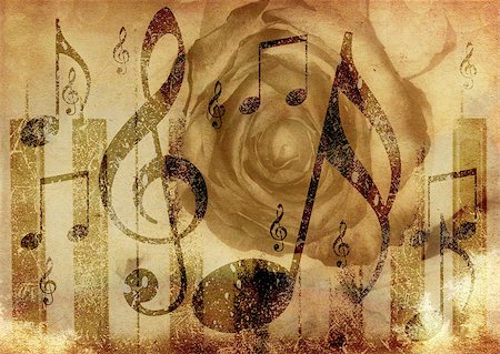 simsearch:400-08138524,k - Abstract grunge rose and notes, vintage music background Photographie de stock - Aubaine LD & Abonnement, Code: 400-08138339