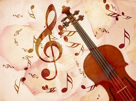 simsearch:400-08138524,k - Abstract grunge rose petals, violin and music notes vintage background. Photographie de stock - Aubaine LD & Abonnement, Code: 400-08138344