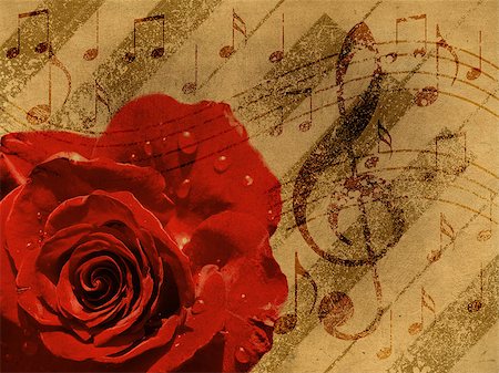 simsearch:400-08138524,k - Abstract grunge rose and notes, vintage music background Photographie de stock - Aubaine LD & Abonnement, Code: 400-08138340