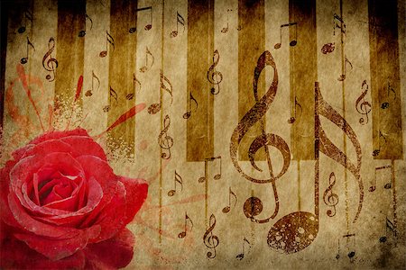 simsearch:400-08138524,k - Abstract grunge rose, piano and music notes vintage background. Photographie de stock - Aubaine LD & Abonnement, Code: 400-08138341