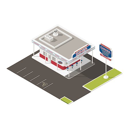 fast food city - Roadside american diner isometric icons set vector graphic illustration Stock Photo - Budget Royalty-Free & Subscription, Code: 400-08138509