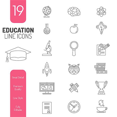 simsearch:400-04145625,k - Online Education Thin Lines Web Icon Set for Flyer, Poster, Web Site Like mortarboard, books, brain and trophy Stock Photo - Budget Royalty-Free & Subscription, Code: 400-08138741