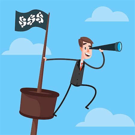 vision leadership - Businessman with a spyglass on a boat Illustration in the style of the material design. Stock Photo - Budget Royalty-Free & Subscription, Code: 400-08138779