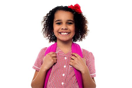 Happy little charming girl with backpack Stock Photo - Budget Royalty-Free & Subscription, Code: 400-08130837