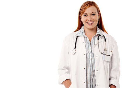 simsearch:400-08131186,k - Smiling female doctor with hands on coat pockets Foto de stock - Royalty-Free Super Valor e Assinatura, Número: 400-08131178