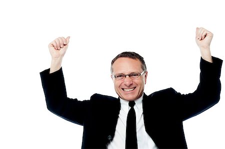 simsearch:400-06769983,k - Excited businessman with his arms up, victory gesture. Foto de stock - Royalty-Free Super Valor e Assinatura, Número: 400-08131275