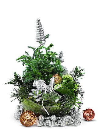 Modern Christmas green decoration arrangement isolated on white Stock Photo - Budget Royalty-Free & Subscription, Code: 400-08131569