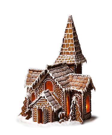 simsearch:400-08131561,k - Gingerbread cookies Christmas house isolated on white background Stockbilder - Microstock & Abonnement, Bildnummer: 400-08131563