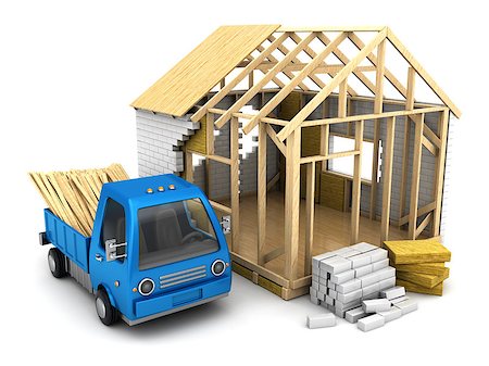 3d illustration of frame house construction and small truck Stock Photo - Budget Royalty-Free & Subscription, Code: 400-08131827