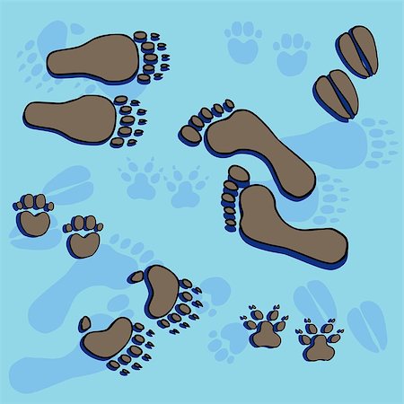 Footprints on blue background - vector illustration. Foto de stock - Royalty-Free Super Valor e Assinatura, Número: 400-08131876