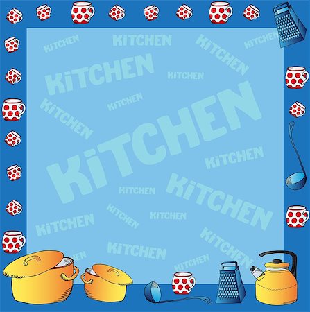 Frame with kitchen dishes - vector illustration. Foto de stock - Royalty-Free Super Valor e Assinatura, Número: 400-08131878