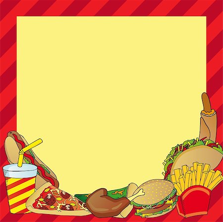 Frame with various fastfood meal - vector illustration. Foto de stock - Royalty-Free Super Valor e Assinatura, Número: 400-08131879