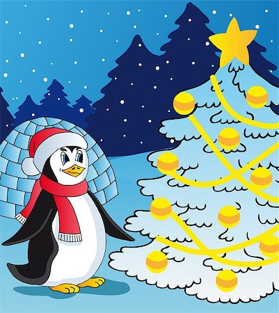 Penguin and christmas tree - vector illustration. Foto de stock - Royalty-Free Super Valor e Assinatura, Número: 400-08131880