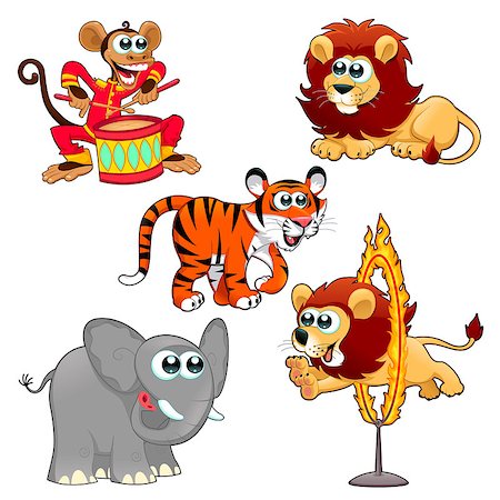 Funny circus animals. Cartoon vector isolated characters. Foto de stock - Super Valor sin royalties y Suscripción, Código: 400-08132084