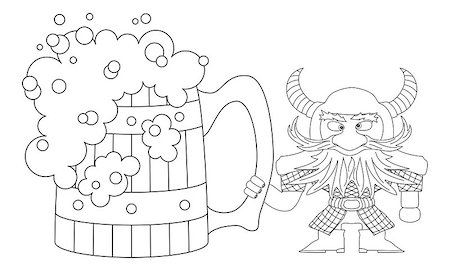 pint mug silhouette - Drunken dwarf warrior in armor and helmet standing near the giant beer mug, funny comic cartoon character, black contour on white background. Vector Stock Photo - Budget Royalty-Free & Subscription, Code: 400-08132146