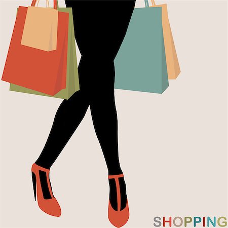 Shopping concept with woman silhouette carrying shopping bags Stockbilder - Microstock & Abonnement, Bildnummer: 400-08132179