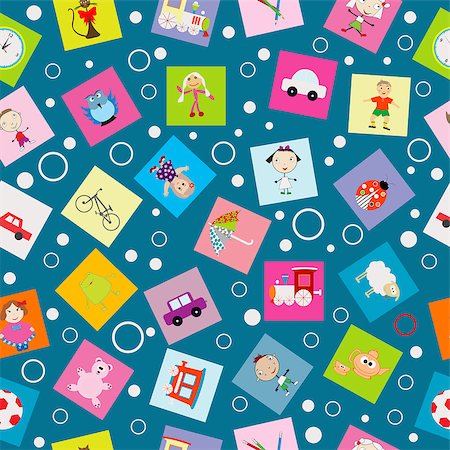 pattern art owl - Wrapping paper for kids with cartoon toys Stock Photo - Budget Royalty-Free & Subscription, Code: 400-08132185